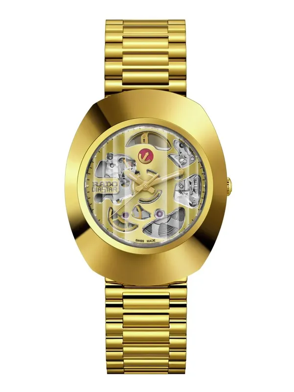 R-60643025 שעון ראדו יבואן רשמי מסדרת אוריג';נל | דגם חדש סקלטון 35 מ';';מ יוניסקס | מנגנון אוטומטי | מלאי מוגבל | 5 שנים אחריות | Rado The Original Automatic Gold Skeleton Watch R12064253