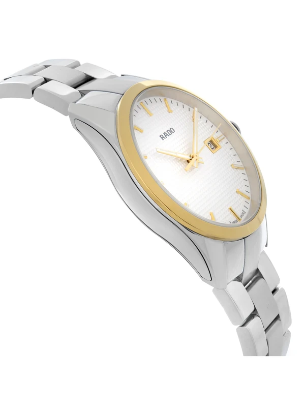 R32975123 שעון נשים של ראדו שוויץ | שעון עם באזל זהב לוח לבן מיוחד ורצועה משולבת קרמיקה | שעוני יוקרה לנשים | כולל שנתיים אחריות | מלאי מוגבל | Rado HyperChrome Womens R32975123