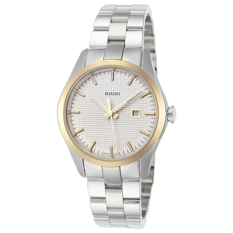 R32975123 שעון נשים של ראדו שוויץ | שעון עם באזל זהב לוח לבן מיוחד ורצועה משולבת קרמיקה | שעוני יוקרה לנשים | כולל שנתיים אחריות | מלאי מוגבל | Rado HyperChrome Womens R32975123
