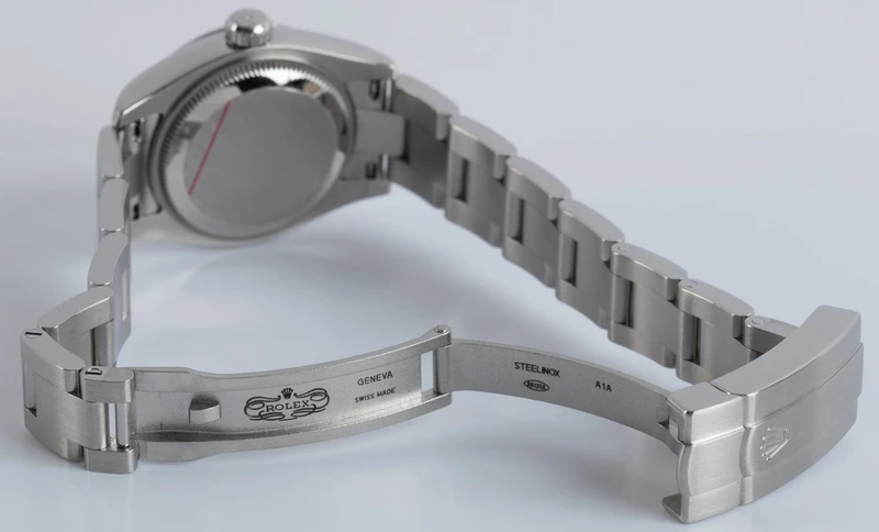 176200 שעון יד רולקס אויסטר פרפרטואל 26 מ';';מ לנשים בלוח מיוחד שחור ורוד | שעון לאחר טיפול עם תעודות של רולקס | Rolex Nondate Black Dial Pink Hour Markers Ladies Watch 176200