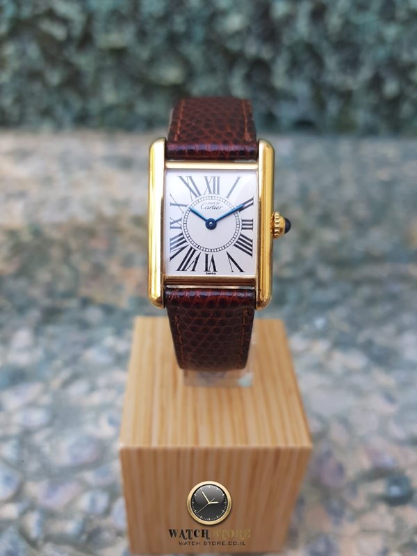 שעון יד קרטייה טנק לנשים | שעון יד 2 כולל שנה אחריות | רצועת עור מקורית | Cartier Must 21 quartz womens Watch 1613