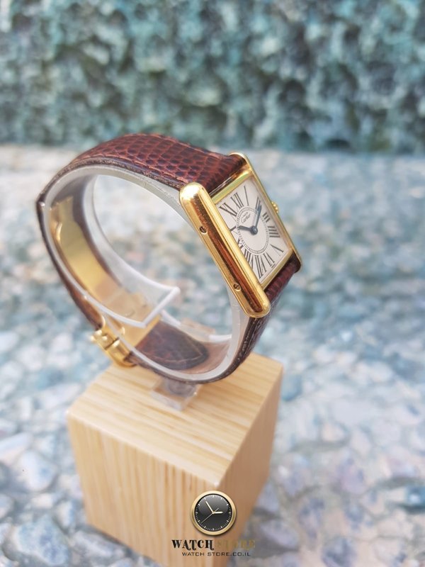שעון יד קרטייה טנק לנשים | שעון יד 2 כולל שנה אחריות | רצועת עור מקורית | Cartier Must 21 quartz womens Watch 1613
