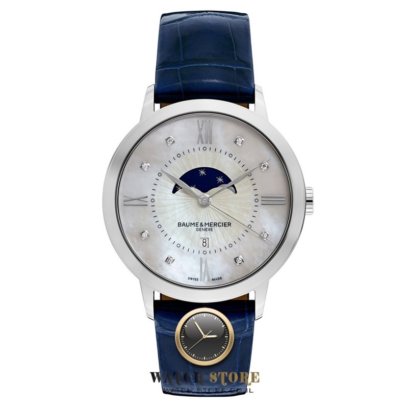 שעון יוקרה מרשים של באום & מרסייה לאישה | לוח פנינה מון פייס משובץ | שנתיים אחריות | Baume and Mercier Classima Executives Women';s Quartz Watch MOA10226