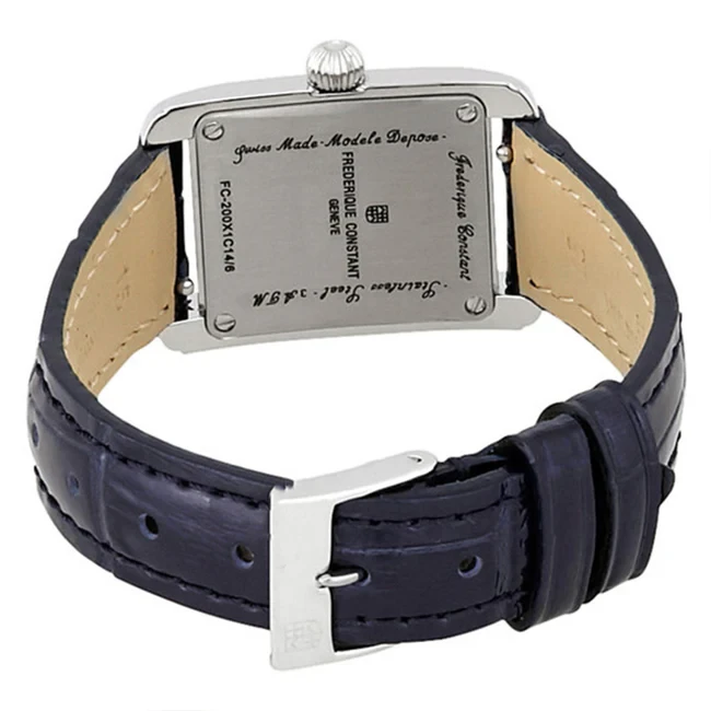 FC-200MC16 שעון יוקרתי מלבני לאישה של פרדריק קונסטנט | דגם אלגנטי אופנתי ברצועת עור כחולה | לוח רומי כולל שנתיים אחריות יבואן רשמי | Frederique Constant Classic Carree 23mm Ladies Watch FC-200MC16