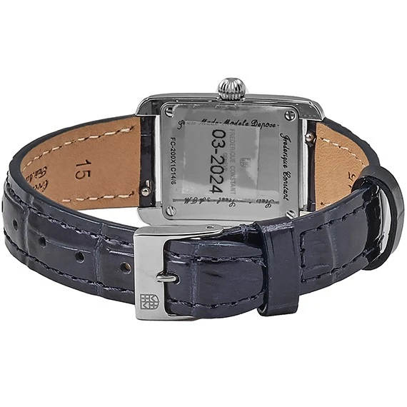 FC-200MC16 שעון יוקרתי מלבני לאישה של פרדריק קונסטנט | דגם אלגנטי אופנתי ברצועת עור כחולה | לוח רומי כולל שנתיים אחריות יבואן רשמי | Frederique Constant Classic Carree 23mm Ladies Watch FC-200MC16