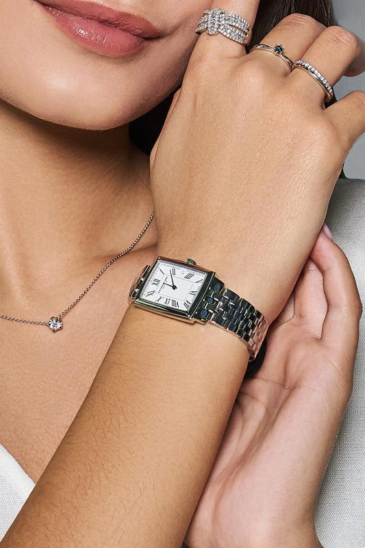 5925-ST-00300 שעון ריימונד וייל לנשים מסדרת טוקטה החדשה | שעון מלבני יוקרתי אופנתי בלוח רומי לבן | שנתיים אחריות יבואן רשמי | Raymond Weil Toccata Quartz Watch | 5925-ST-00300