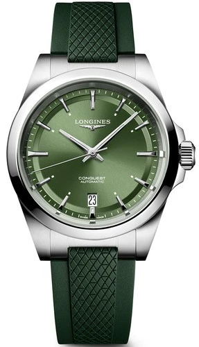 L38304029 שעון לונג';ין לגברים דגם קונקווסט ירוק מיוחד ברצועת ספורט | שעון כמו חדש סט מלא עם אחריות יבואן רשמי מעל 4 וחצי שנים | מנגנון אוטומטי | Longines Conquest 41mm Mens Watch Green L38304029