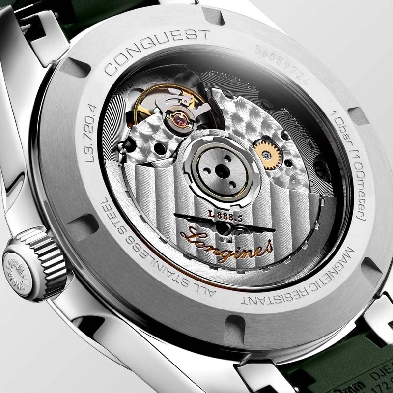 L38304029 שעון לונג';ין לגברים דגם קונקווסט ירוק מיוחד ברצועת ספורט | שעון כמו חדש סט מלא עם אחריות יבואן רשמי מעל 4 וחצי שנים | מנגנון אוטומטי | Longines Conquest 41mm Mens Watch Green L38304029