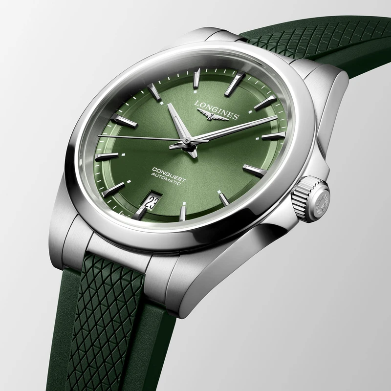 L38304029 שעון לונג';ין לגברים דגם קונקווסט ירוק מיוחד ברצועת ספורט | שעון כמו חדש סט מלא עם אחריות יבואן רשמי מעל 4 וחצי שנים | מנגנון אוטומטי | Longines Conquest 41mm Mens Watch Green L38304029