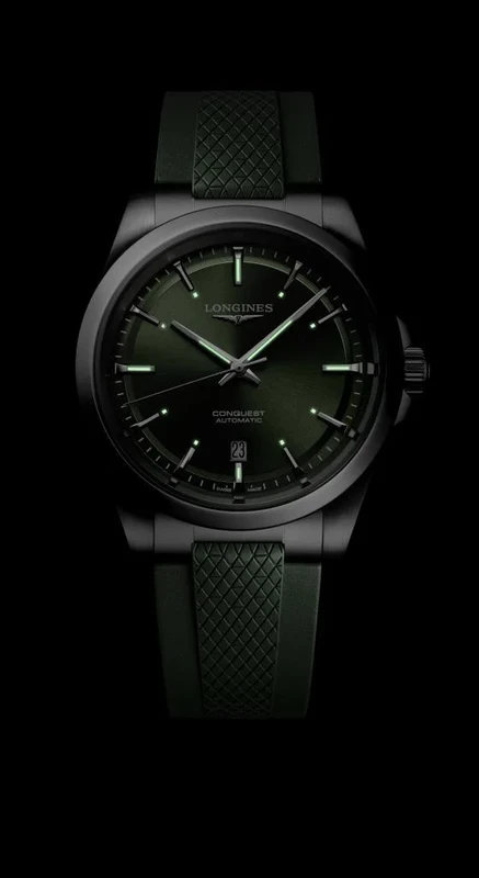 L38304029 שעון לונג';ין לגברים דגם קונקווסט ירוק מיוחד ברצועת ספורט | שעון כמו חדש סט מלא עם אחריות יבואן רשמי מעל 4 וחצי שנים | מנגנון אוטומטי | Longines Conquest 41mm Mens Watch Green L38304029