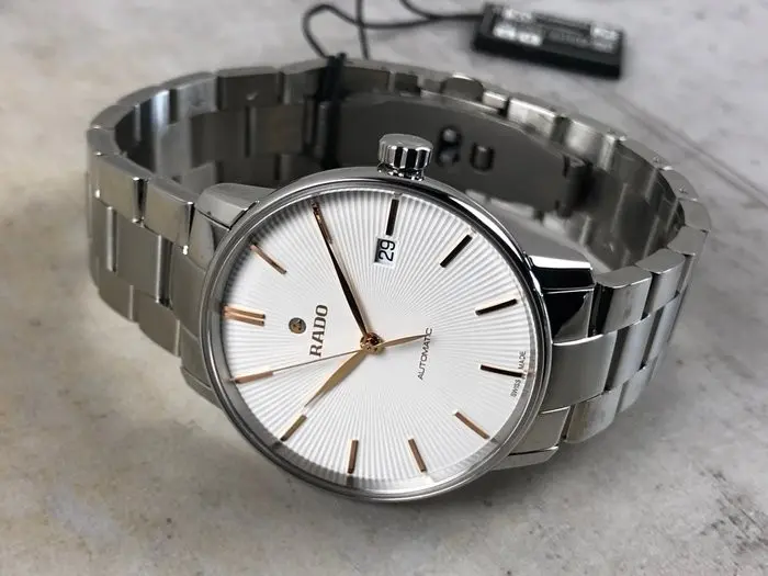 R22860023 שעון ראדו קופל אוטומטי יד 2 כמו חדש | לוח לבן פסים מיוחד | מחוגים רוז | חלון אחורי שקוף | כולל אחריות קופסא וכרטיסים | Rado Unisex R22860023 Coupole Classic Automatic Watch