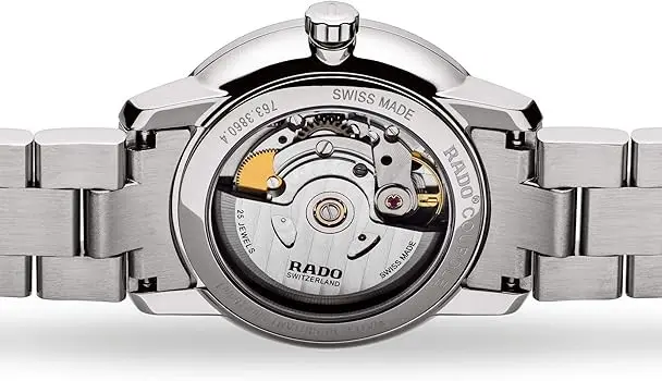 R22860023 שעון ראדו קופל אוטומטי יד 2 כמו חדש | לוח לבן פסים מיוחד | מחוגים רוז | חלון אחורי שקוף | כולל אחריות קופסא וכרטיסים | Rado Unisex R22860023 Coupole Classic Automatic Watch