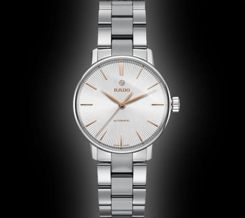 R22860023 שעון ראדו קופל אוטומטי יד 2 כמו חדש | לוח לבן פסים מיוחד | מחוגים רוז | חלון אחורי שקוף | כולל אחריות קופסא וכרטיסים | Rado Unisex R22860023 Coupole Classic Automatic Watch