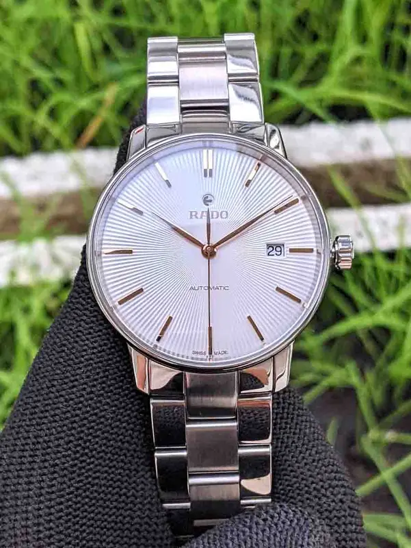 R22860023 שעון ראדו קופל אוטומטי יד 2 כמו חדש | לוח לבן פסים מיוחד | מחוגים רוז | חלון אחורי שקוף | כולל אחריות קופסא וכרטיסים | Rado Unisex R22860023 Coupole Classic Automatic Watch