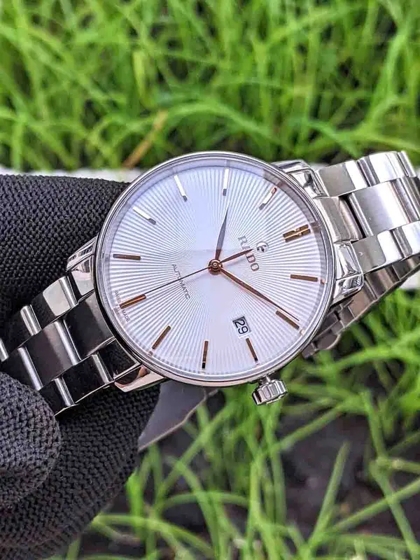 R22860023 שעון ראדו קופל אוטומטי יד 2 כמו חדש | לוח לבן פסים מיוחד | מחוגים רוז | חלון אחורי שקוף | כולל אחריות קופסא וכרטיסים | Rado Unisex R22860023 Coupole Classic Automatic Watch