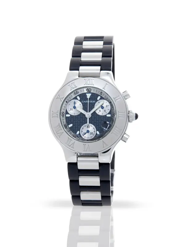 2424 שעון קרטייה מאסט 21 כרונוסקאף לגברים | דגם כרונוגרף ברצועת ספורט | לוח ממותג כולל חצי שנה אחריות | Cartier Must 21 Chronoscaph 2424 Chronograph 38mm