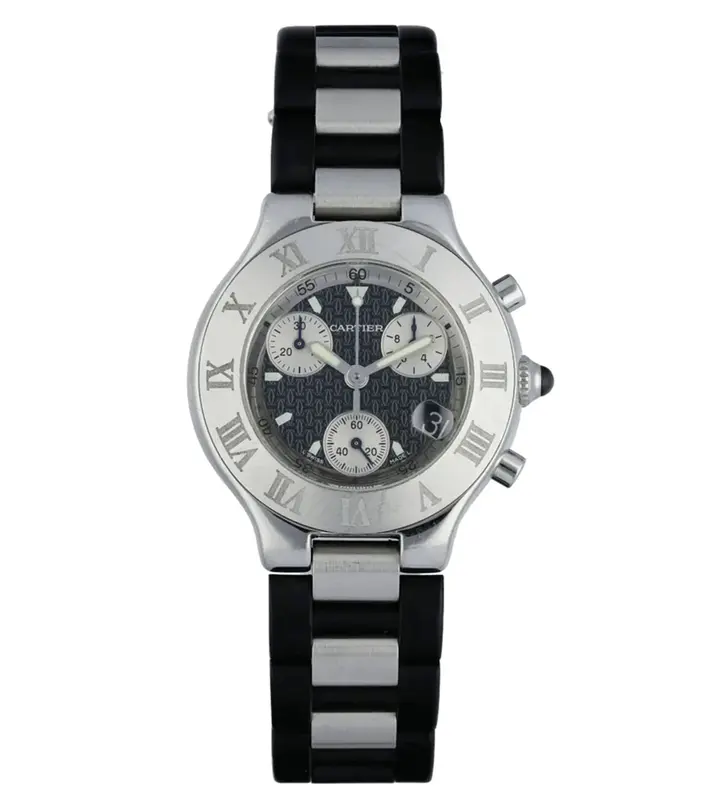 2424 שעון קרטייה מאסט 21 כרונוסקאף לגברים | דגם כרונוגרף ברצועת ספורט | לוח ממותג כולל חצי שנה אחריות | Cartier Must 21 Chronoscaph 2424 Chronograph 38mm