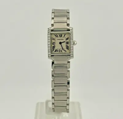 W51008Q3 שעון קרטייה טנק סמול | דגם לנשים יד 2 כמו חדש | משובץ יהלומים אפטר | כולל כל התעודות כרטיסים וקופסא | שנה אחריות | Cartier W51008Q3 2384 Tank Francaise Steel DIAMOND