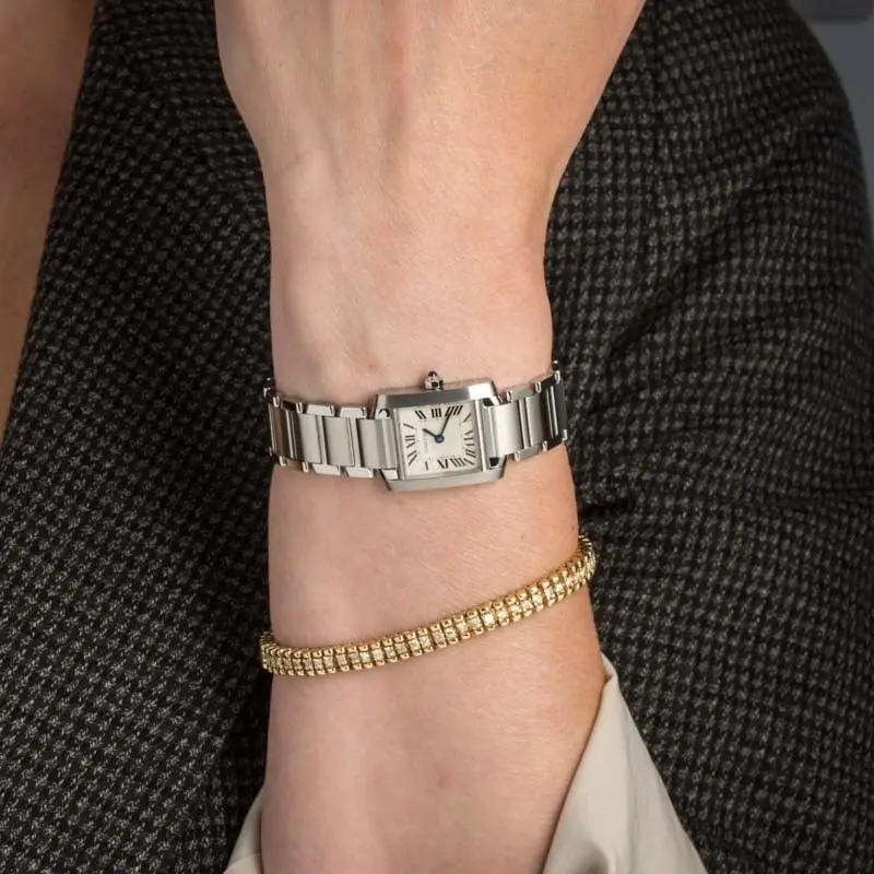 W51008Q3 שעון קרטייה טנק סמול | דגם לנשים יד 2 כמו חדש | משובץ יהלומים אפטר | כולל כל התעודות כרטיסים וקופסא | שנה אחריות | Cartier W51008Q3 2384 Tank Francaise Steel DIAMOND