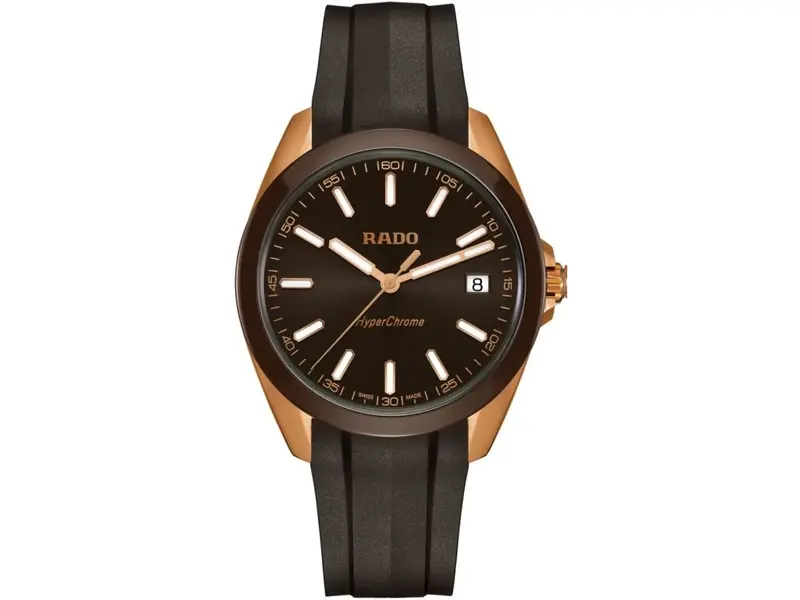 R62813130 | R32281309 שעון ראדו יבואן רשמי לגברים | דגם חדש מסדרת הייפרכרום | דגם ספורט אלגנטי ברצועת סיליקון חומה | לוח חום זרחני | Rado Hyperchrome Brown Dial Rubber Strap Watch R32281309
