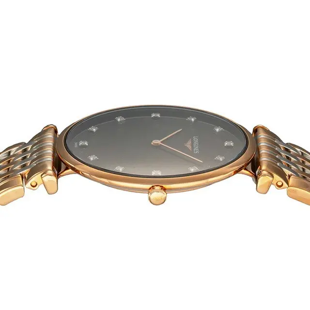 L47091577 שעון יד לונג';ין לאישה | דגם טוטון זהב רוז דק מאד מסדרת לה גרנדה | לוח שחור משובץ 12 יהלומים כולל שנתיים אחריות | מלאי מוגבל | Longines La Grande Classique De Longines L4.709.1.57.7