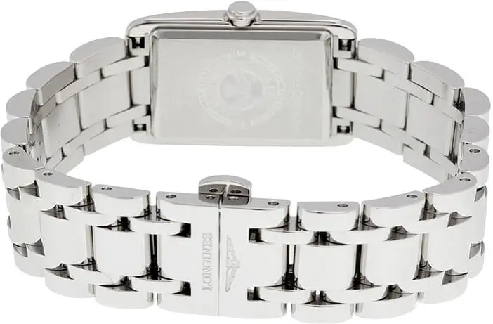 L57554876 שעון יד לונג';ין לנשים מסדרת דולצה ויטה | דגם מלבני משובץ 13 יהלומים בלוח לבן פנינה | שעון שניות קטן בלוח | שנתיים אחריות | Longines DolceVita Diamond Ladies Watch L5.755.4.87.6