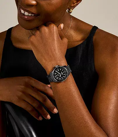 CE1108 שעון קרמי של פוסיל לנשים דגם שחור 36 מ';';מ | שעון אופנתי יוקרתי בלוח שחור קריסטלים | Fossil FB-01 Analog Ceramic Black Dial Quartz CE1108