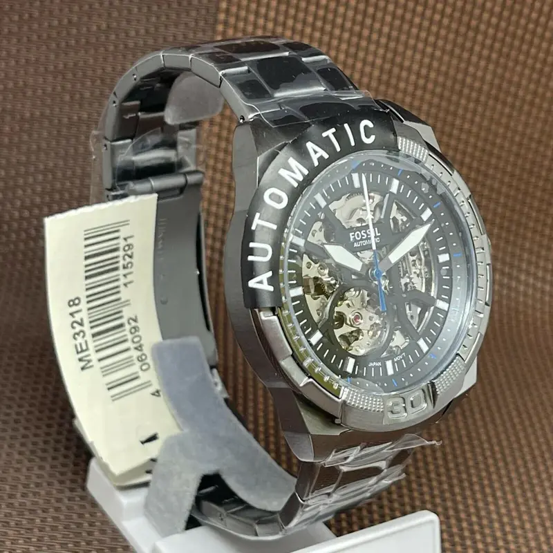 ME3218 שעון אוטומטי לגברים של פוסיל | דגם סקלטון אפור שחור | שעון אופנתי יוקרתי | סדרה חדשה כולל שנתיים אחריות |