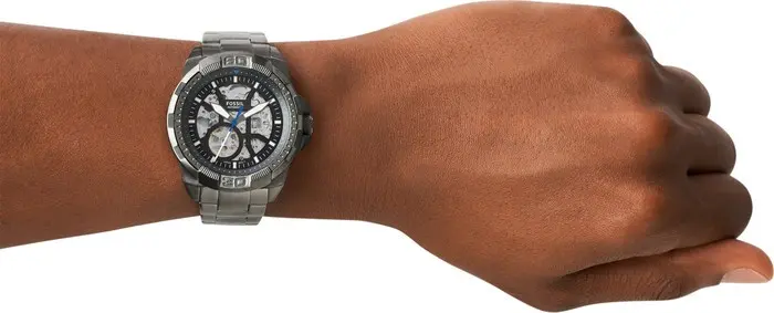 ME3218 שעון אוטומטי לגברים של פוסיל | דגם סקלטון אפור שחור | שעון אופנתי יוקרתי | סדרה חדשה כולל שנתיים אחריות |