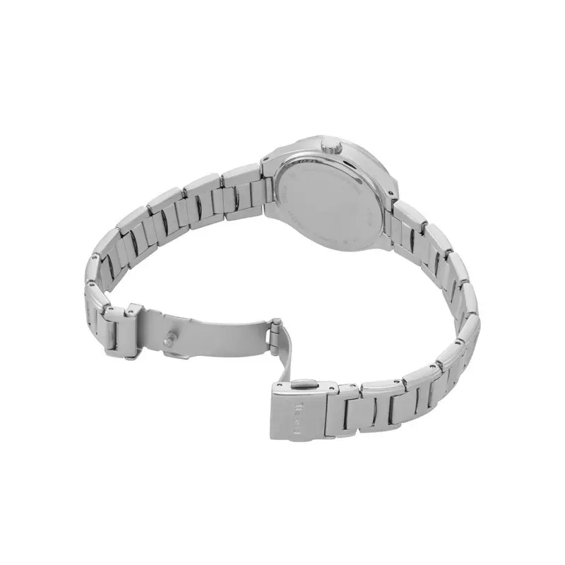 BQ3954 שעון פוסיל חדש לנשים | דגם כסוף בלוח לבן | משובץ זרקונים בבאזל | שעוני אופנה לאישה | שנתיים אחריות | Eevie Three-Hand Date Stainless Steel Watch - BQ3954