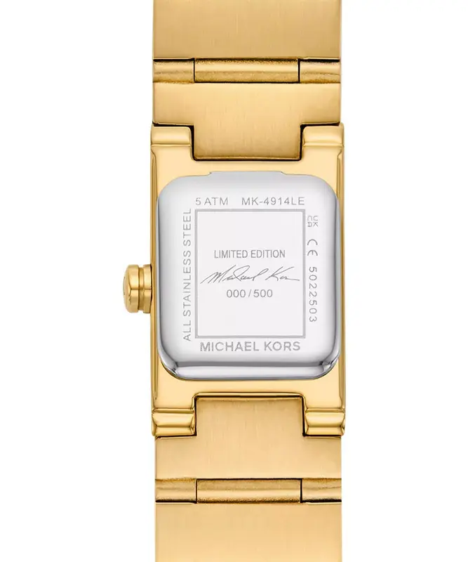 MK4914LE שעון מייקל קורס זהב לנשים במהדורה מוגבלת של 500 יחי | דגם מלבני משובץ אבני באגטים | שעון אופנתי מיוחד | שנתיים אחריות | מלאי מוגבל | Limited-Edition Mini Darrington Pav? Bezel Gold-Tone Watch