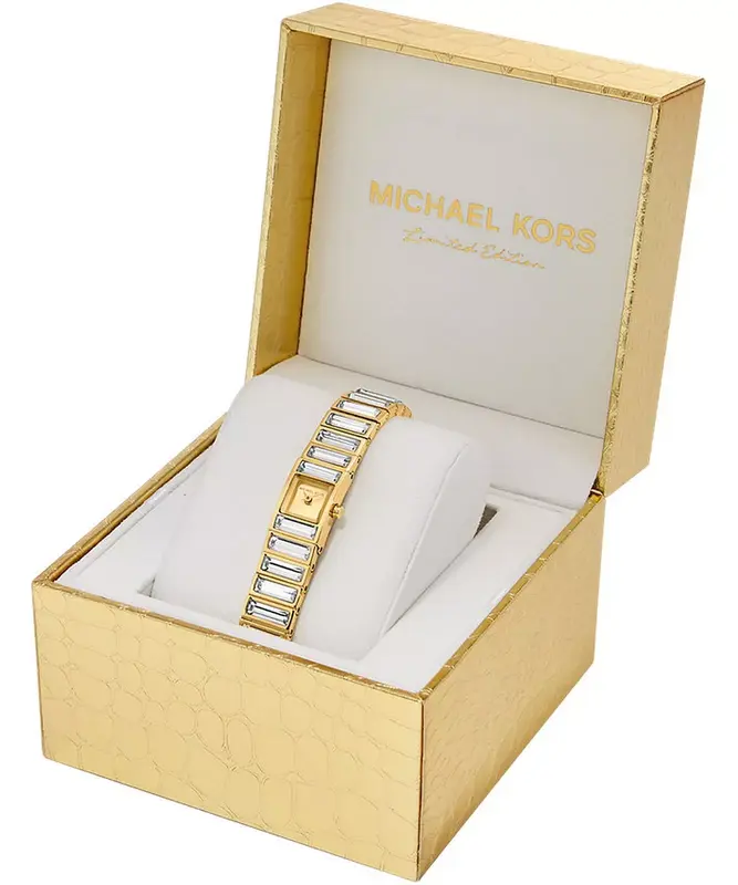 MK4914LE שעון מייקל קורס זהב לנשים במהדורה מוגבלת של 500 יחי | דגם מלבני משובץ אבני באגטים | שעון אופנתי מיוחד | שנתיים אחריות | מלאי מוגבל | Limited-Edition Mini Darrington Pav? Bezel Gold-Tone Watch