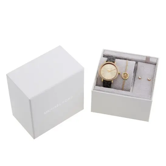 MKO9001SET שעון מייקל קורס לאישה | מארז מיוחד הכולל צמיד ועגילים תואמים | רצועת עור ממותגת |באזל משובץ אבנים | מלאי מוגבל | שנתיים אחריות | Michael Kors MKO9001SET Addyson Gift Set