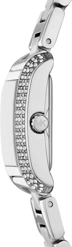 MK7514SET שעון מייקל קורס לנשים | דגם מלבני משובץ | סט מתנה כולל 2 צמידים | לוח ורוד עדין רומי | מלאי מוגבל | שנתיים אחריות | Mini Emery Silver-Tone Watch and Bracelet Gift Set MK7514SET