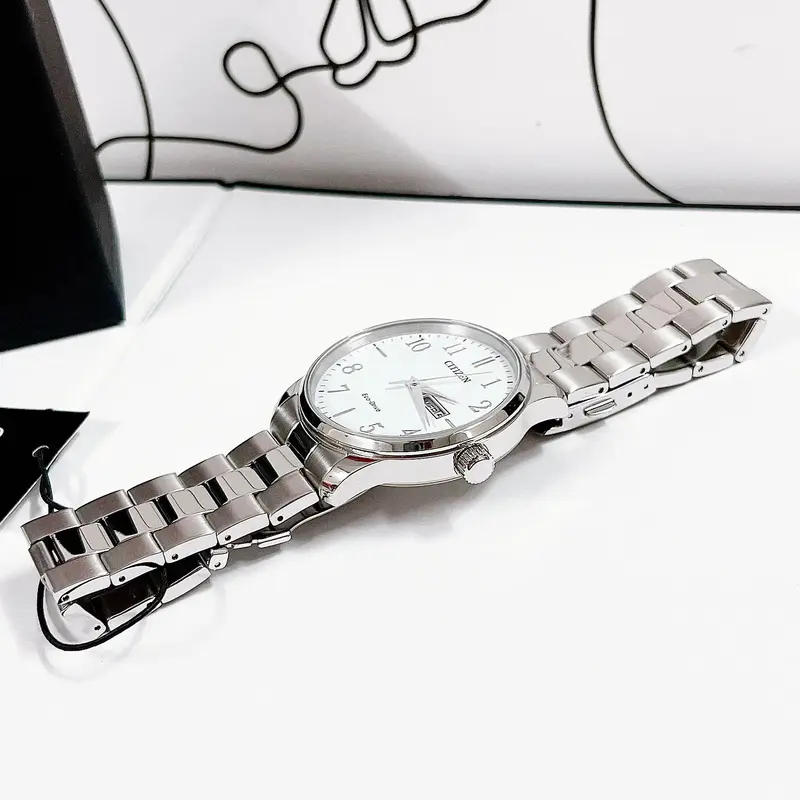 BM8551-54A שעון סיטיזן קלאסי אלגנטי לגברים | לוח לבן מספרים קריא וברור | תאריכון כפול | שנתיים אחריות | Citizen Dress Classic Men';s Watch BM8551-54A