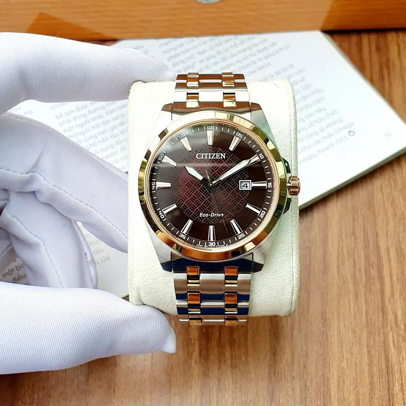 BM7536-53X שעון חדש של סיטיזן לגברים | דגם אקו דרייב סולארי ברצועת פלדה משולבת זהב רוז | לוח חום מיוחד | שנתיים אחריות | Peyten Brown Dial Stainless Steel Bracelet BM7536-53X
