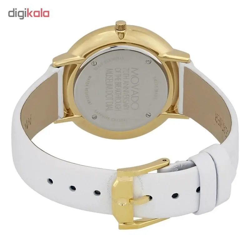 0607138 שעון לאישה של מובאדו שוויץ | מהדורה מיוחדת ל70 שנה לסדרת מוזיאון | שעון קלאסי אלגנטי ברצועת עור לבנה | באזל זהב | Movado Museum 70th Anniversary White Dial Ladies Watch 0607138