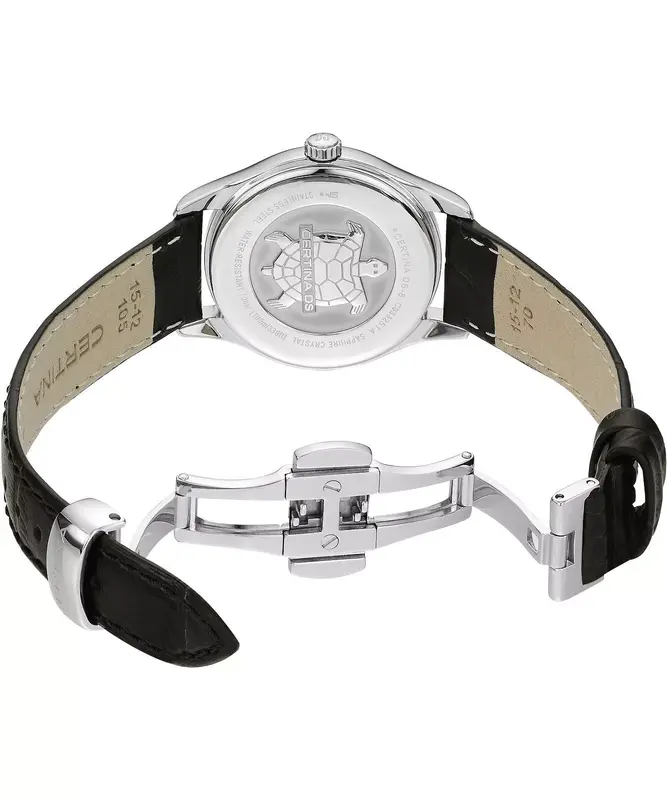 C033.251.16.351.01 שעון יד סרטינה לנשים | דגם די אס 8 בלוח שחור מיוחד | מחוגים זהב למראה יוקרתי | מנגנון שווצרי כרונומטר מדוייק | רצועת עור עם 5 שנים אחריות | C0332511635101 Certina DS-8 Lady ladies w