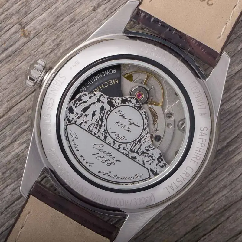 C029.807.16.031.60 שעון יוקרתי של סרטינה לגברים | דגם אוטומטי במהדורה מיוחדת להימליה | לוח משולב זהב רוז | גב אחורי שקוף ומיוחד | 5 שנים אחריות | Certina Powermatic 80 Himalaya Special C0298071603160