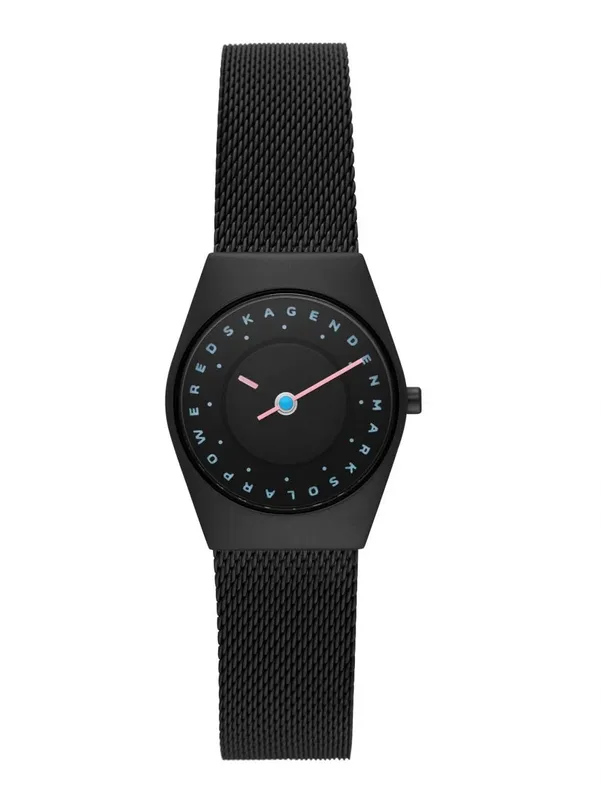 SKW3088 שעון סקאגן סולארי אופנתי בלוח מיוחד לאישה | דגם מושחר ברצועת רשת | שעון איכותי כולל שנתיים אחריות יבואן רשמי |