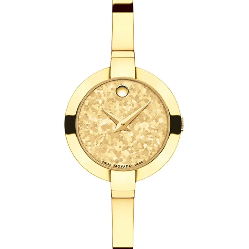 0607018 שעון מיוחד לאישה של מובאדו שוויץ | דגם צמיד בלוח נצנצים | שעון שווצרי איכותי כולל שנתיים אחריות יבואן רשמי| מלאי מוגבל | Movado Yellow Gold Stainless Steel Ladies Watch 0607018