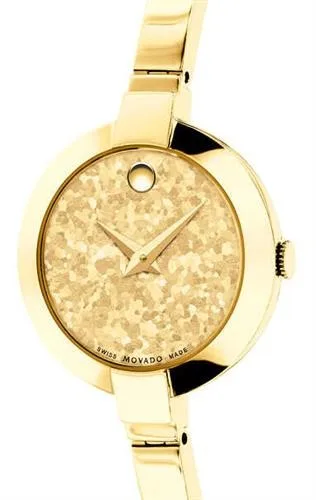 0607018 שעון מיוחד לאישה של מובאדו שוויץ | דגם צמיד בלוח נצנצים | שעון שווצרי איכותי כולל שנתיים אחריות יבואן רשמי| מלאי מוגבל | Movado Yellow Gold Stainless Steel Ladies Watch 0607018