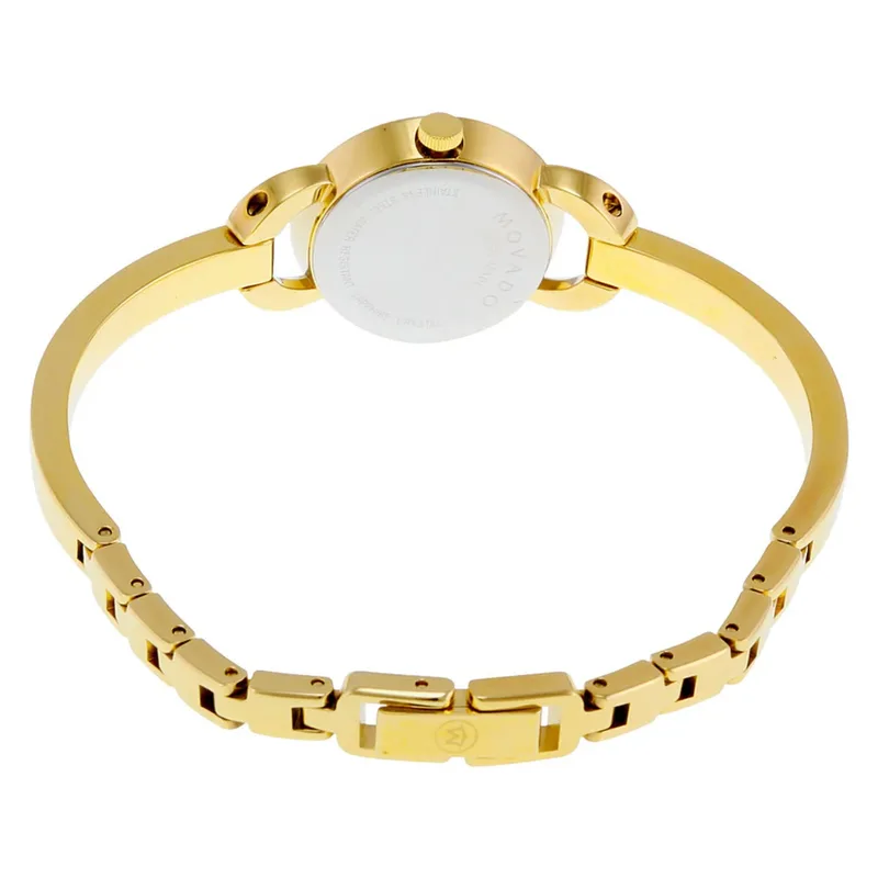 0606889 שעון יוקרתי לאשיה של מובאדו בעצוב צמיד קשיח זהב | לוח לבן פנינה | 16 יהלומים בבאזל | שנתיים אחריות יבואן רשמי | Movado Ladies Rondiro Diamond Watch 0606889, Gold