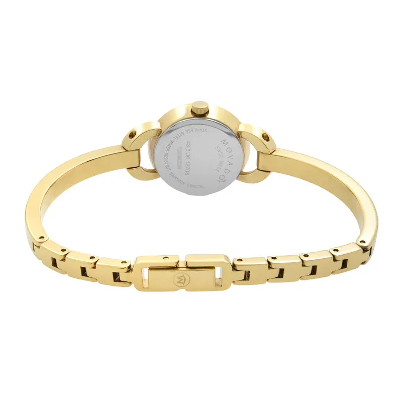 0606889 שעון יוקרתי לאשיה של מובאדו בעצוב צמיד קשיח זהב | לוח לבן פנינה | 16 יהלומים בבאזל | שנתיים אחריות יבואן רשמי | Movado Ladies Rondiro Diamond Watch 0606889, Gold