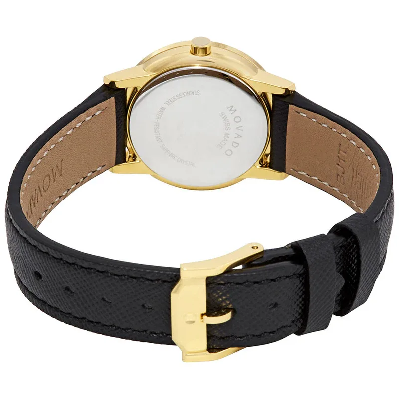 0607205 שעון מובאדו לנשים מסדרת מוזיאון | שעון זהב ברצועת עור שחורה | דגם קלאסי אלגנטי שווצרי | שנתיים אחריות יבואן רשמי | מלאי מוגבל | Movado 0607205 Museum 28mm Women';s Black Leather