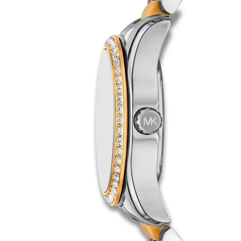 MK4910 שעון מייקל קורס יבואן רשמי | דגם חדש לאישב משולב זהב בלוח פנינה רומי | באזל משובץ זרקונים כולל שנתיים אחריות פלאנטי טיים | Michael Kors Sage Quartz Ladies Watch MK4910