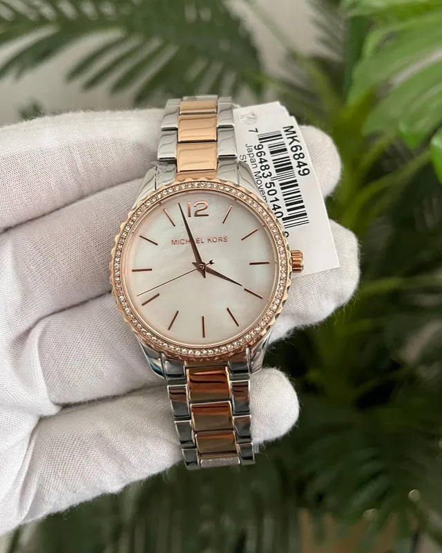 MK6849 מייקל קורס יבואן רשמי לאישה | דגם חדש בלוח לבן | שעון גדול משולב זהב רוז | באזל זרקונים | שנתיים אחירות פלאנט טיים | Original Michael Kors Watch For Women Layton MK6849
