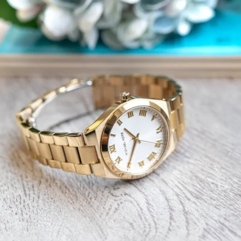 MK7391 מייקל קורס יבואן רשמי | דגם לאישה בלוח רומי לבן מהמם | שעון זהב אופנתי 100% מקורי עם אחריות פלאנט טיים | Michael Kors Lennox MK7391 women';s watch