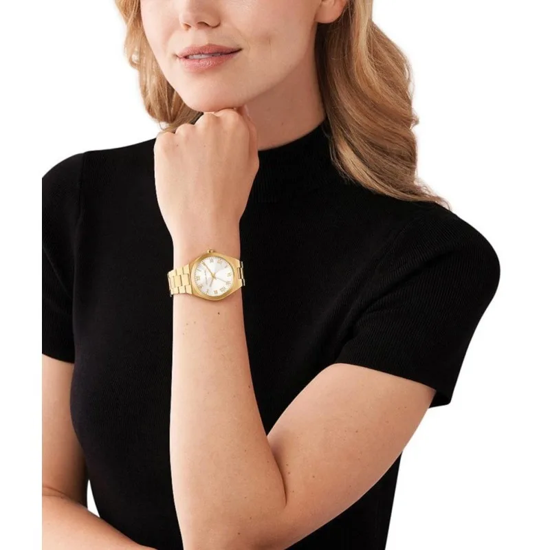 MK7391 מייקל קורס יבואן רשמי | דגם לאישה בלוח רומי לבן מהמם | שעון זהב אופנתי 100% מקורי עם אחריות פלאנט טיים | Michael Kors Lennox MK7391 women';s watch