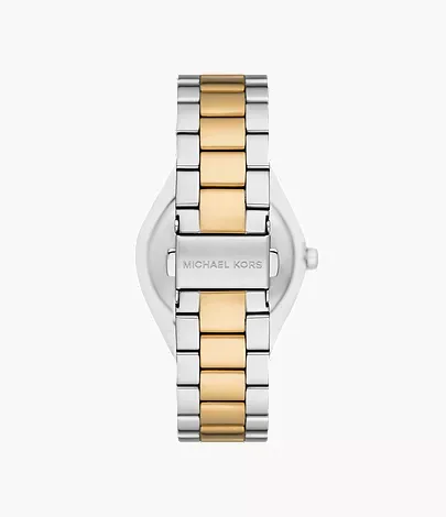 MK7464 שעון מייקל קורס יבואן רשמי לנשים | דגם משולב זהב | לוח רומי לבן קלאסי ואלגנטי | מלאי מוגבל | כולל שנתיים אחריות פלאנט |Michael Kors Lennox Steel Bracelet White Dial Women';s Watch MK7464